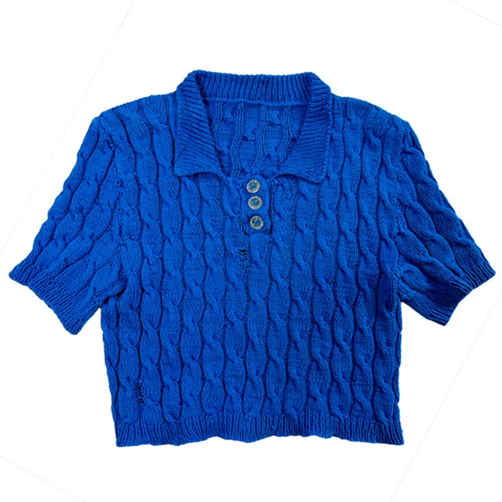Classic Cable Polo in electric blue, flatlay photo