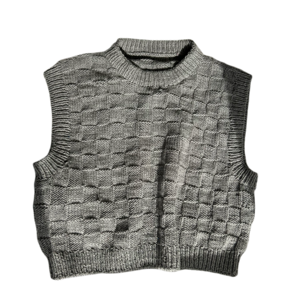 basket weave vest flatlay grey